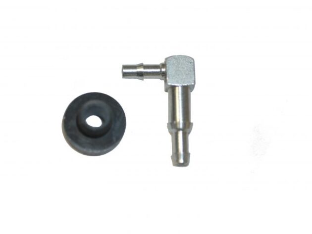 Fuel Tank Fitting w/Grommet, 90°, Metal, 3/16" & 1/4"