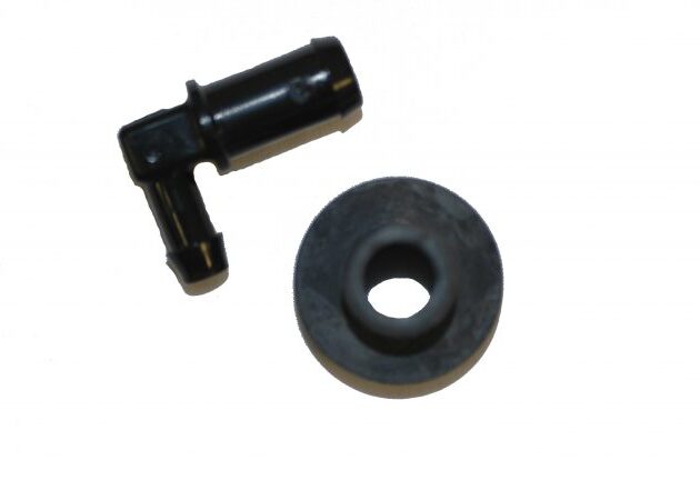 Fuel Tank Fitting w/Grommet, 90°, Plastic, 3/16" & 1/4"